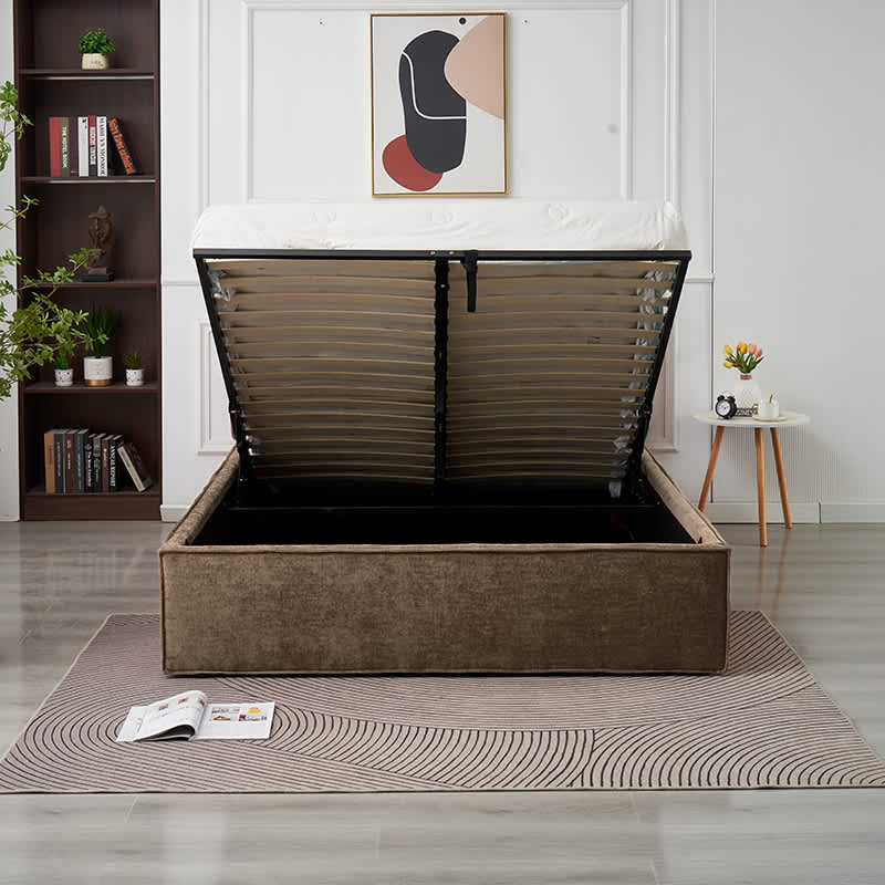 LIT DOUBLE COFFRE OLIVIA CHENILLE MOKA 160X200CM